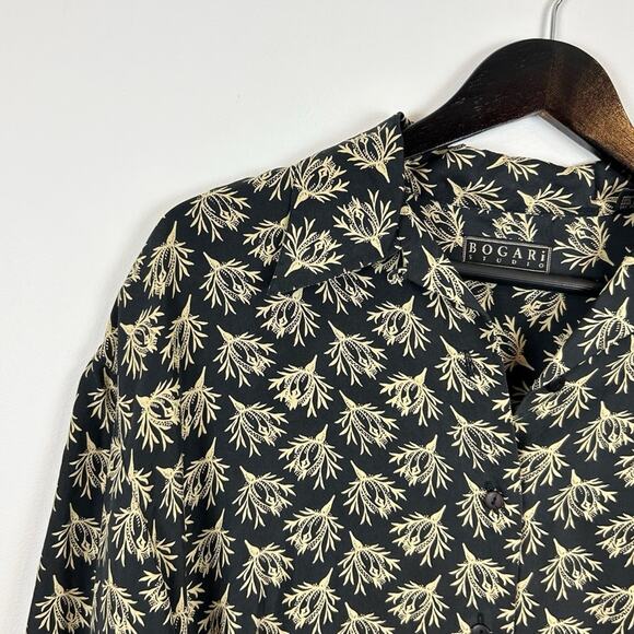 Bogari Studio Button Down Blouse Size Small Vintage 100% Silk Abstract Print - Picture 4 of 5